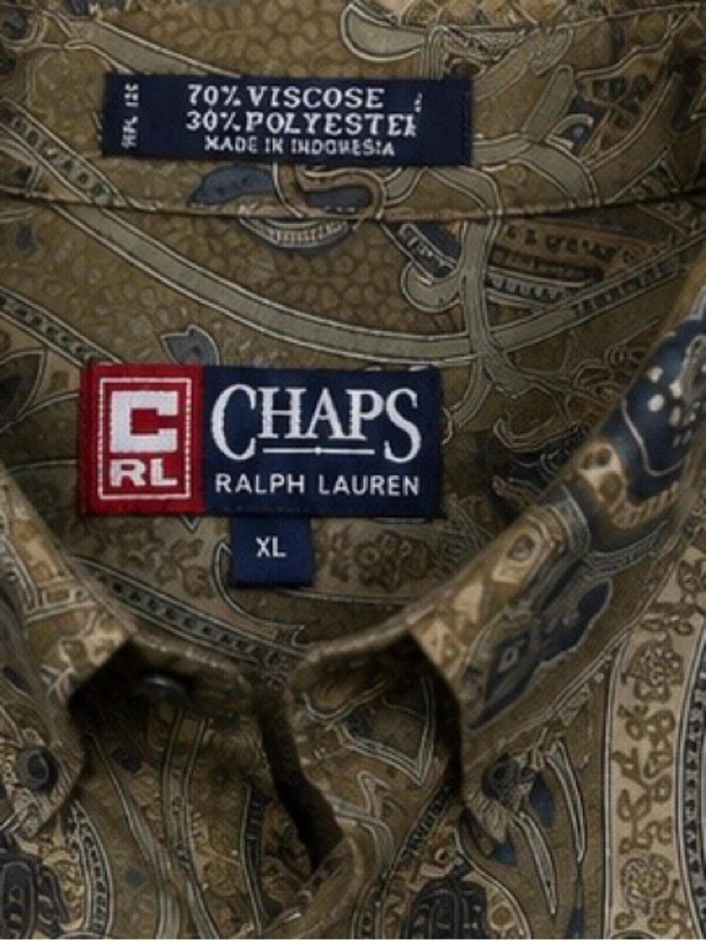 Chaps Ralph Lauren XL Paisley Button Down Shirt Olive Blue Vintage Style - Picture 2 of 5